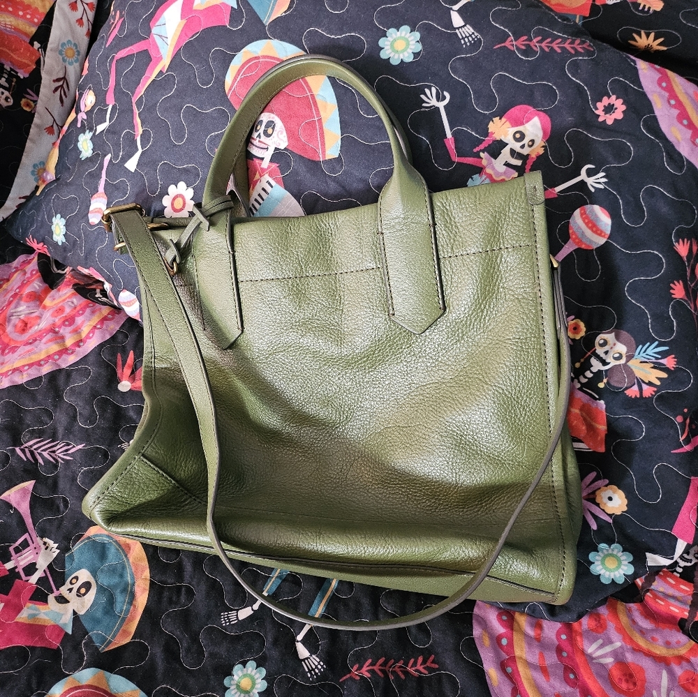 Fossil Elegant Green Leather Tote Bag